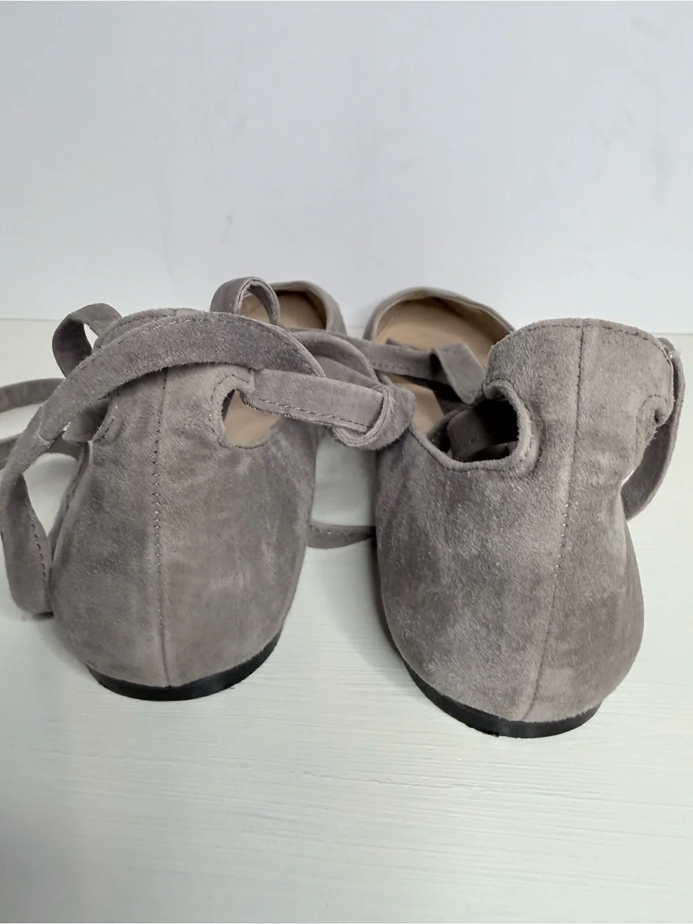 Vince Camuto Taupe Suede Pointed Toe Lace-Up Flats